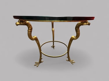 Maison Jansen Style Neoclassical Eagle Form Gilt Metal Gueridon Side Table With Glass Top