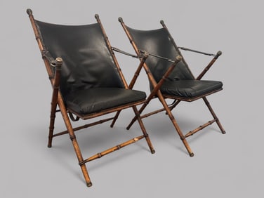 Pair Of Italian Faux Bamboo Campaign Chairs, Circa 1950