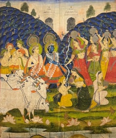 Indian Pichwai Depicting Krishna Dancing With Radha And The Gopis