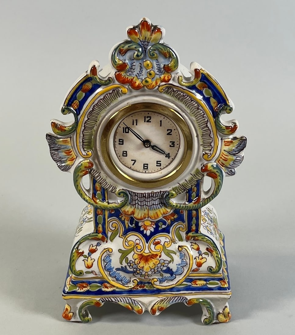 Rouen Polychrome Faience Clock (1 of 7)