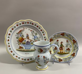 HB Quimper Handpainted Faience Serving Pieces (3)