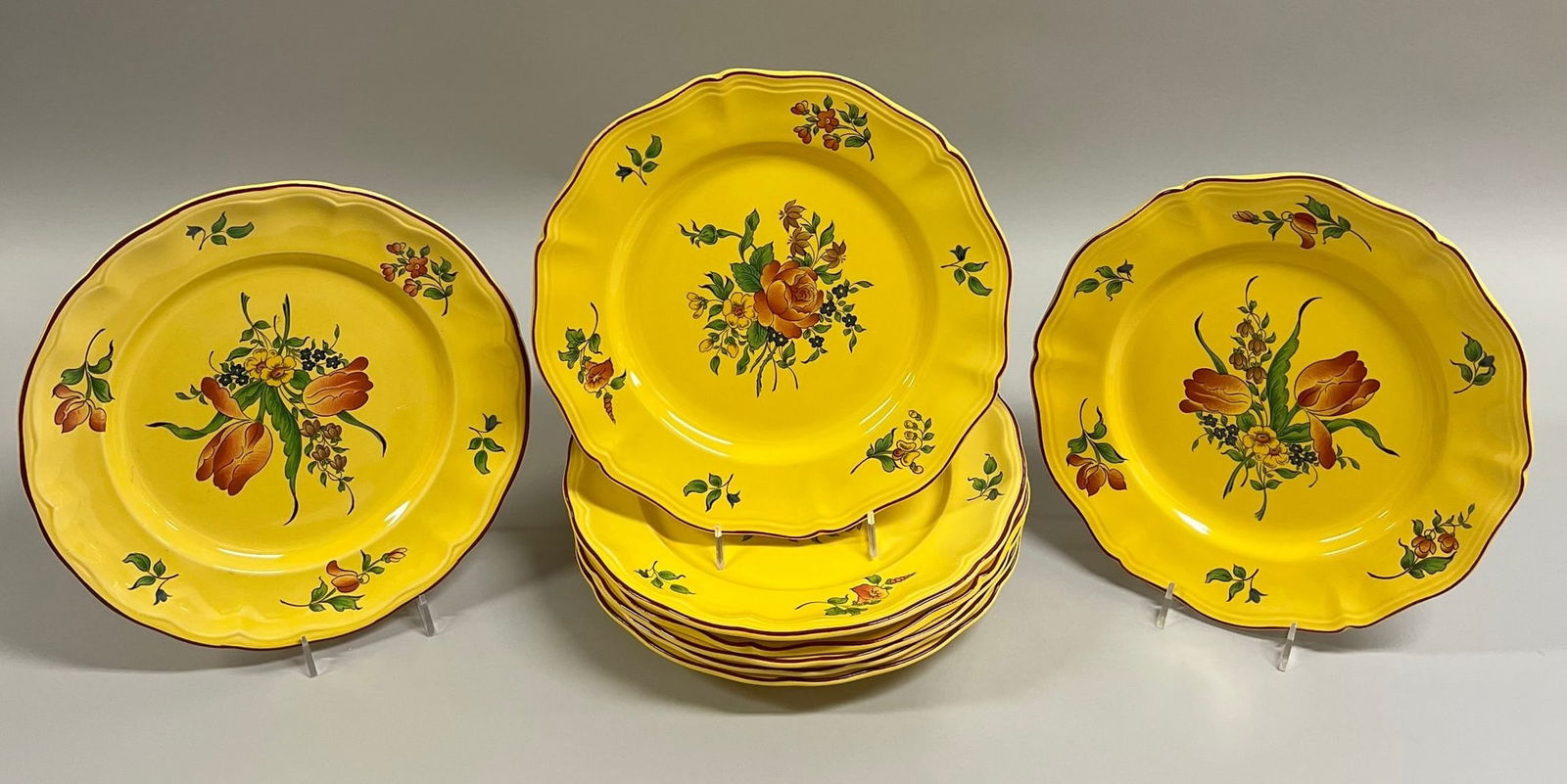 K&G Luneville Faience Elysee Old Strasbourg Yellow Dinner Plates (8) (1 of 5)