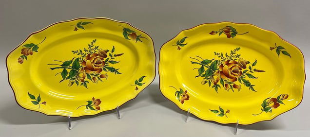 K&G Luneville Faience Elysee Old Strasbourg Yellow Oval Serving Platters (2)