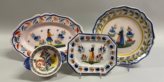 Collection Of Henriot Quimper France Faience Serving Plates (3) And Bowl (1)