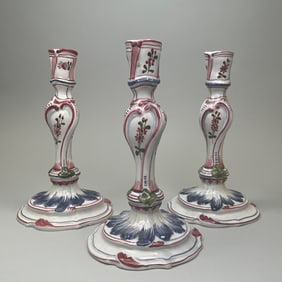 Set Of Three Meiselman Design Italian Hand Painted Ceramic Candle Holders