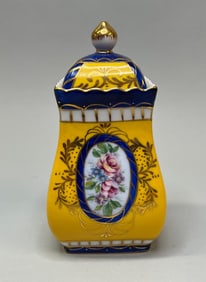 Severes Porcelain Cobalt And Yellow Covered Canister