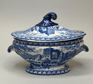 Blue And White Staffordshire Pearlware Covered Soup Tureen, C. 1820