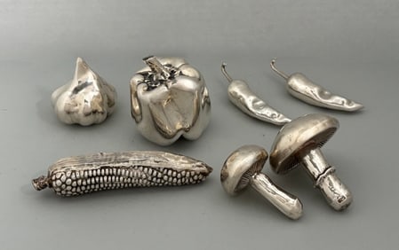Collection Of Six Weighted Sterling Silver Decorative Vegetables