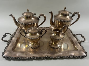 Mexican Taxco Silver Five Piece Tea And Coffee Service