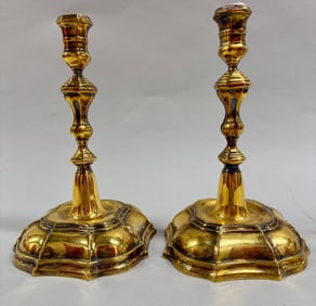 Pair Of Tiffany And Co Danish Gilt Sterling Silver Candlesticks