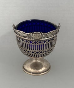 Sterling Silver And Cobalt Glass Sugar Bowl, Late 19th-Early 20th Century