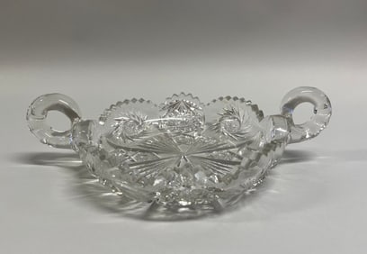 American Brilliant Period Cut Crystal Double Handle Nappy Dish, C. 1900