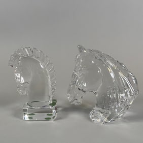 Steuben Horse Head Figurine With Waterford Crystal Horse Head Figurine