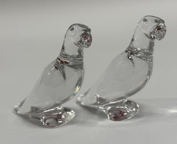 Pair Of Baccarat Crystal Parrot Figurines