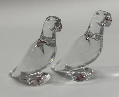 Pair Of Baccarat Crystal Parrot Figurines: H: 4 1/2 inchesCONDITION: excellent