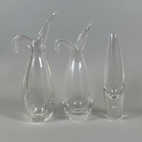 Steuben Sheared Rim And Teardrop Bud Vases (3), C 1950s