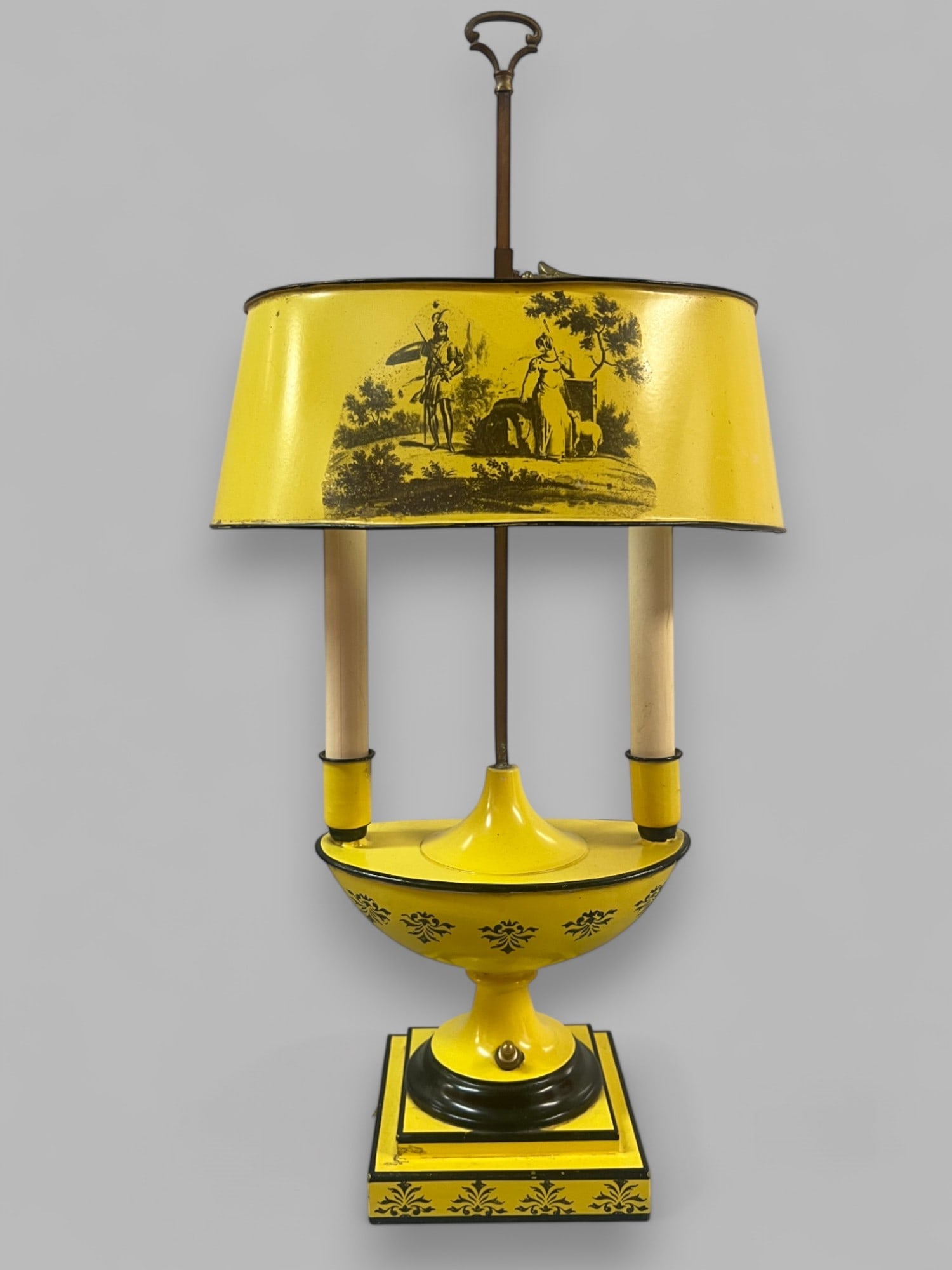 Vintage French Yellow Painted Hand-Stenciled Toile Table Lamp, 1930-1940 (1 of 5)