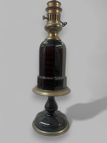 French Or Italian Black Glass And Brass Electrified Oil Lamp