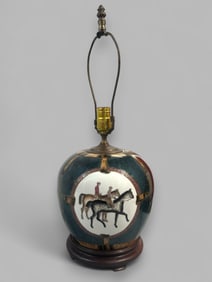 Possibly WBI Porcelain Equestrian Ginger Jar Mounted As Table Lamp