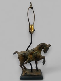 Cast Metal Or Iron Tang Dynasty Style Parading Horse Table Lamp