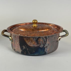 L Lecellier Villedieu Modele Depose Copper Vintage Casserole Pot With Lid, Made In France