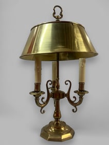 Empire Stye Three Arm Brass Table Lamp/ Bouillotte With Brass Shade, Italy