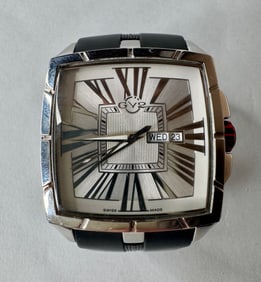 GV2 By Gevril Men's Fiamme Square Stainless Steel Case Watch With Rubber Wristband