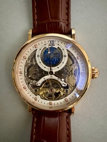 Kinyued Stainless Steel Water Resistant Men's Watch With Brown Leather Strap