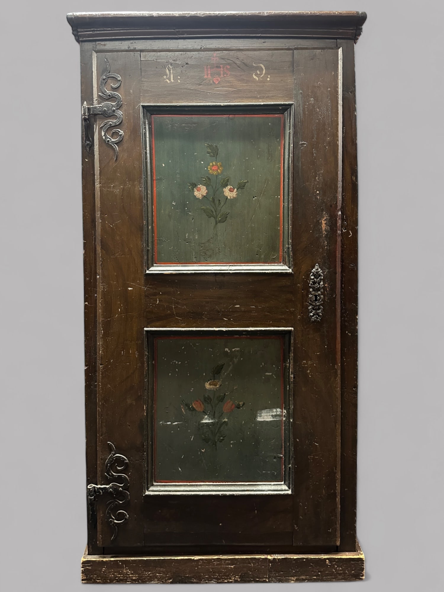 Early Hand Painted Marriage Cupboard, 18th Century (1 of 9)
