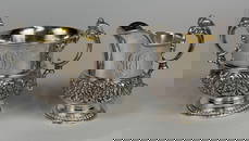 Tiffany & Co Sterling Silver Sugar Bowl And Creamer With Bird Decoration Monogrammed Set, C.
