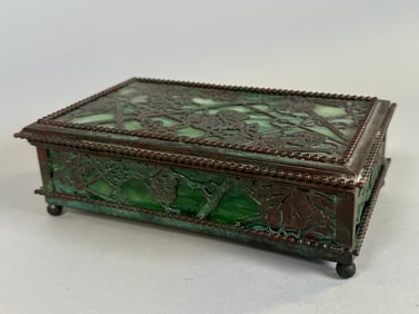 Tiffany Studios Grapevine Bronze And Green Slag Glass 7 Hinged Box