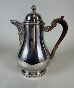 European Silver Plate Coffee Pot With Wood Handle, C. 1900