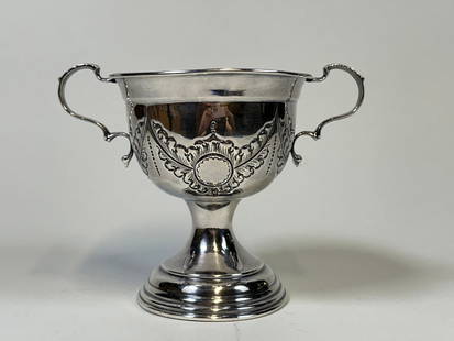 English Sterling Silver Two Handled Footed Cup: hallmarked on side of vessel H: 5 1/2 x w: 7 inches OZT: 5.626