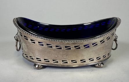 Sterling Silver Pierced Basket With Cobalt Glass Liner