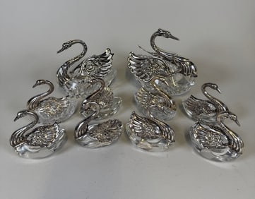 Set Of Sterling Silver And Glass Salt And Pepper Cellars With Articulating Wings, Germany (10)