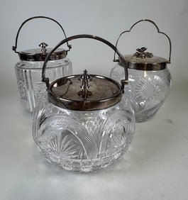 Sheffield 1902, John & William Deakin Cut Glass And Sterling Silver Mounted Biscuit Barrels/cookie