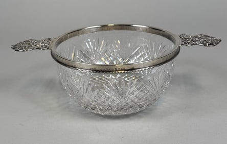 J.F Fradley & Co. (NYC) Cut Glass Bowl With Sterling Silver Rim And Handles