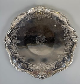 Round Footed Circular Sterling Silver Serving Dish, Monogrammed