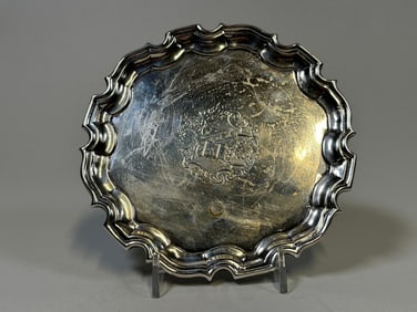 English Georgian Style Crested Sterling Silver Footed Salver
