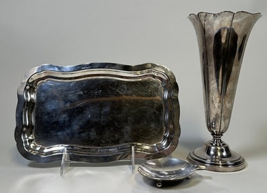Collection Of Sterling Silver Tablewares: Vase, Tray And Ashtray