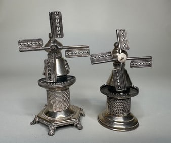 Judaica: Two Sterling Silver Windmill Besamim (Spice Boxes)