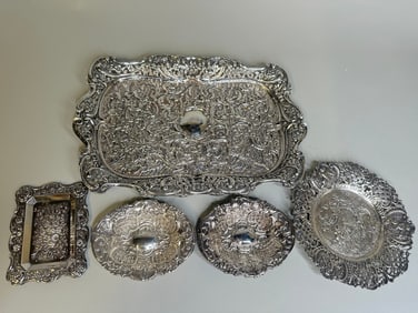 Collection Of English And Continental Sterling Silver Repousse Dishes (5)