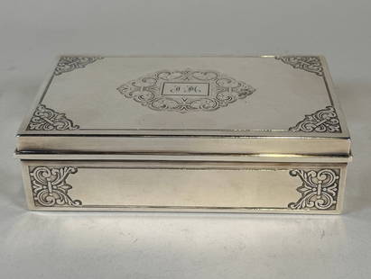 Tiffany & Co. Sterling Silver Cigarette Box, Monogramed, C. 1950: H: 1 3/4 x w: 5 3/4 x d: 3 1/4 inches OZT: 13.2783 (gross)