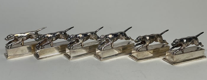 Set Of Stewart Dawson Sterling Silver Hunting Dog Place Card Holders (6)