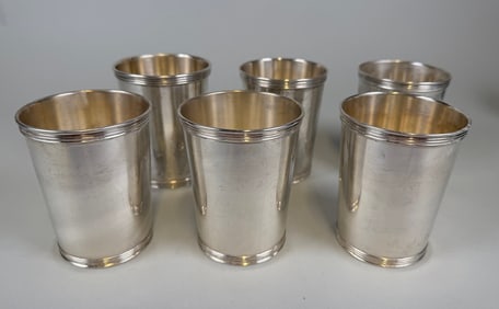 Manchester Silver Co. Midcentury Sterling Mint Julep Cups Partial Set (5) With Rogers Silver Cup (1)