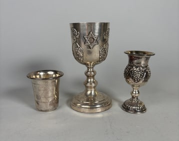 Judaica: Sterling Silver Footed Cups (3)