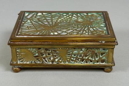 Tiffany Studios Pine Needle Bronze And Glass Box, Circa 1910