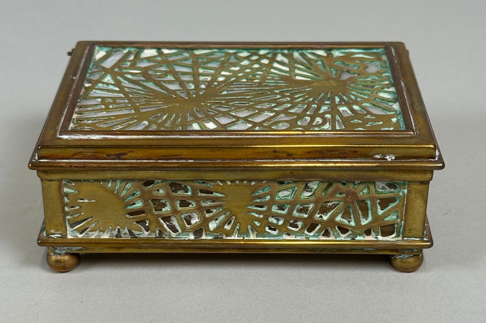 Tiffany Studios Pine Needle Bronze And Glass Box, Circa 1910