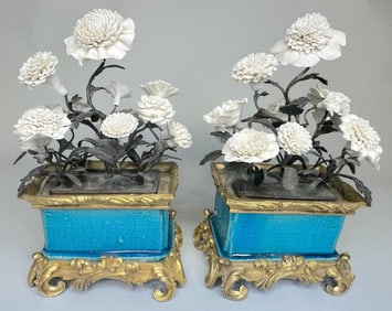 Pair Of Continental Gilt-bronze-mounted Porcelain Flower Arrangement