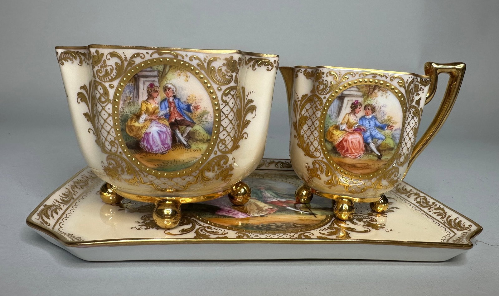 Dresden Porcelain Sugar Bowl And Creamer On A Tray (1 of 9)
